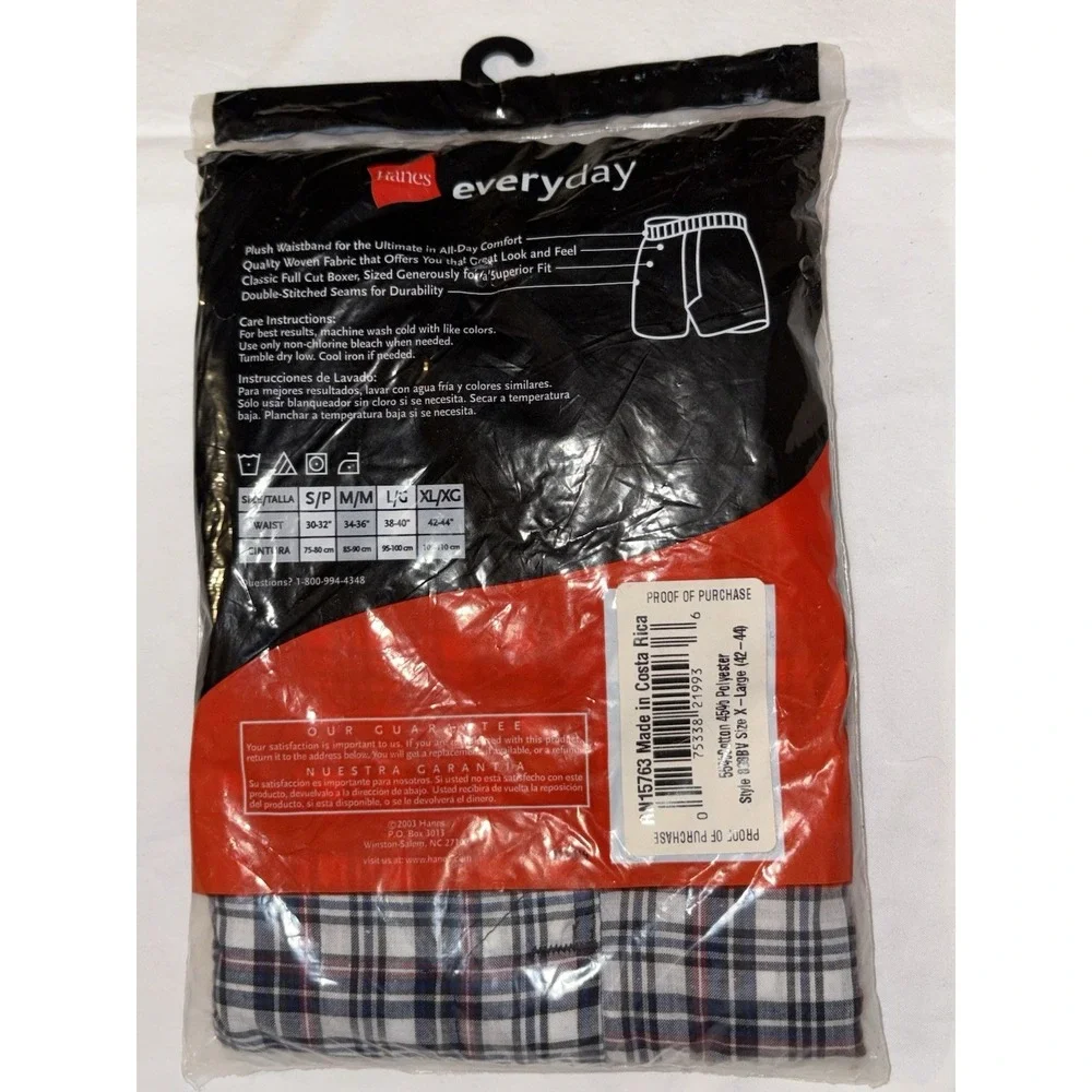 Hanes XL 42-44 Men's Boxers 3 Pair‎ Full Cut PLAID VINTAGE 2003 NOS